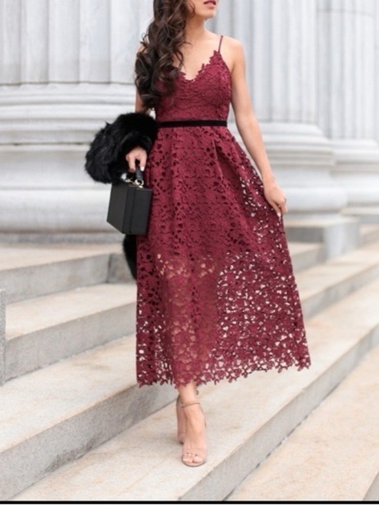 Astr Dresses & Skirts - ASTR Burgundy Red Lace Midi Dress